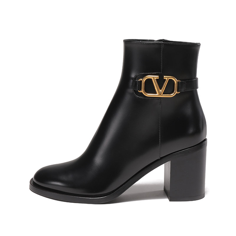 华伦天奴 VALENTINO 女士牛皮VLOGO SIGNATURE粗高跟靴子短靴踝靴皮靴 1W2S0CK1 DSH
