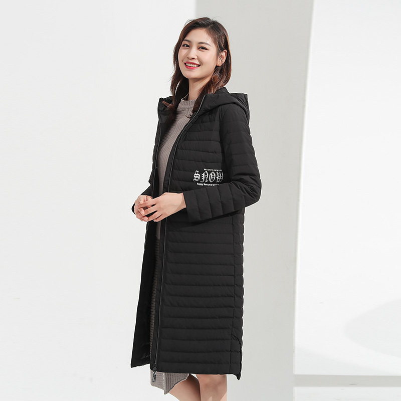 千仞岗连帽羽绒服女中长款韩版长过膝字母印花冬季大牌外套