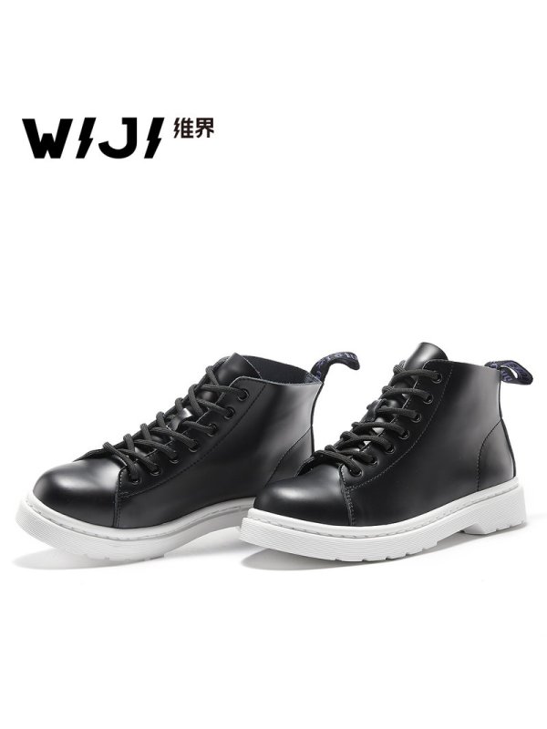 WIJI2018冬季新款时尚潮流个性舒适圆头粗跟马丁靴高邦休闲女鞋女