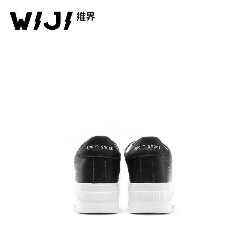 WIJI女鞋子春秋韩版新款潮流厚底真皮时尚单鞋系带深口休闲板鞋潮图片