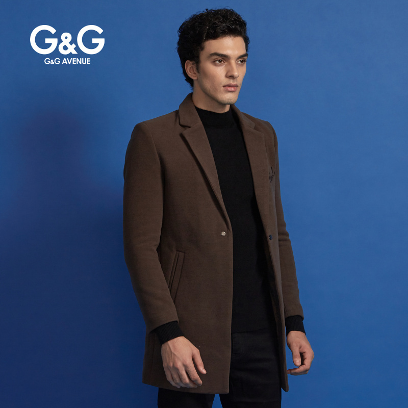 G＆G 男士冬季毛呢大衣男中长款时尚简约呢子大衣韩版秋冬季男装