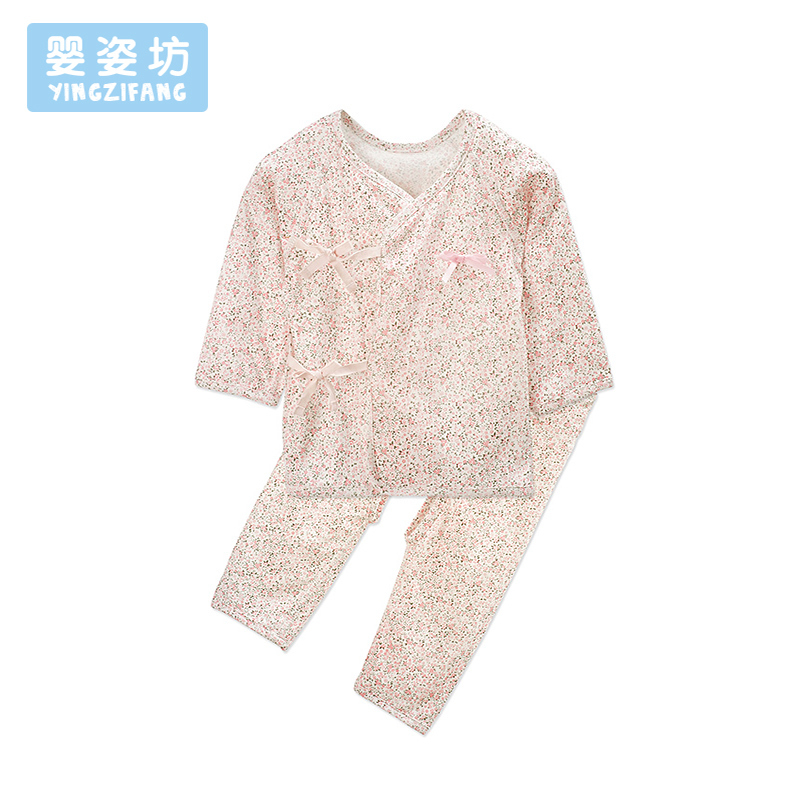 女童小碎花长袖挖档和尚服两件套