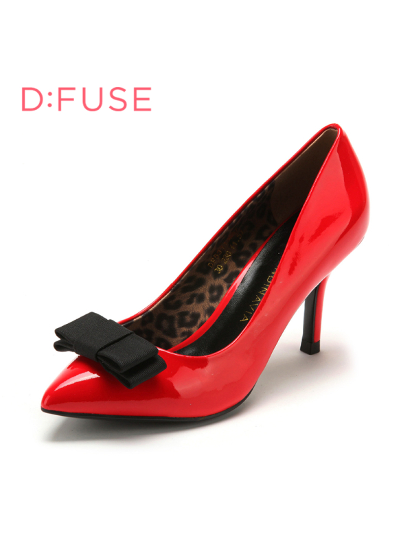 迪芙斯D:FUSE春季漆面牛皮高跟鞋增高蝴蝶结女士DF53113067