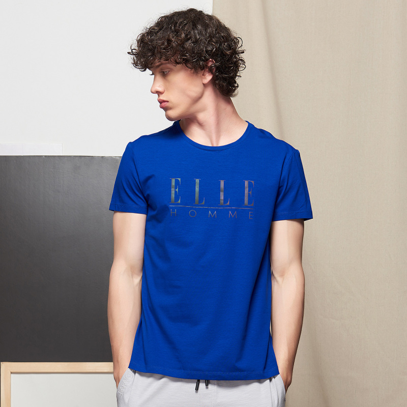 ELLE HOMME棉质圆领字母T恤男士修身短袖简约上衣多色可选