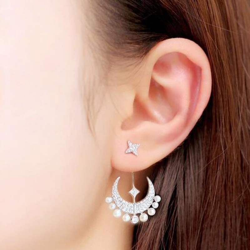 apmmonaco月亮珍珠耳坠气质时尚长款耳钉送女友礼物耳环欧美潮流银