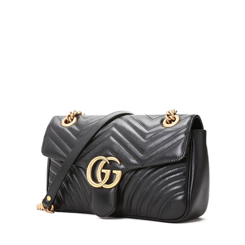 预售GUCCI 古驰 GG Marmont 皮拼链条包 单肩包 斜挎包 小号 双G饰扣绗缝皮图片