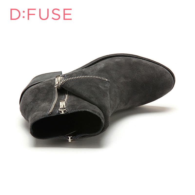 D：Fuse/迪芙斯短靴秋冬绒面牛皮圆头粗跟女鞋DF54115031图片