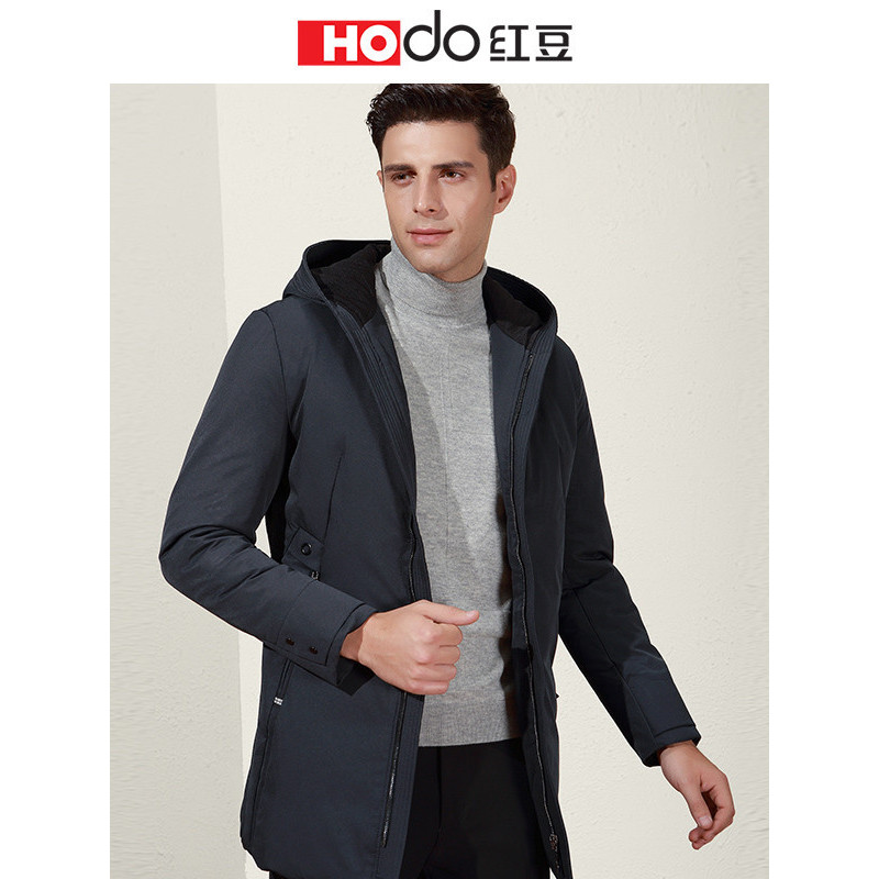 HODO红豆男装冬季男士羽绒服轻时尚气质连帽中长款运动风羽绒服男外套