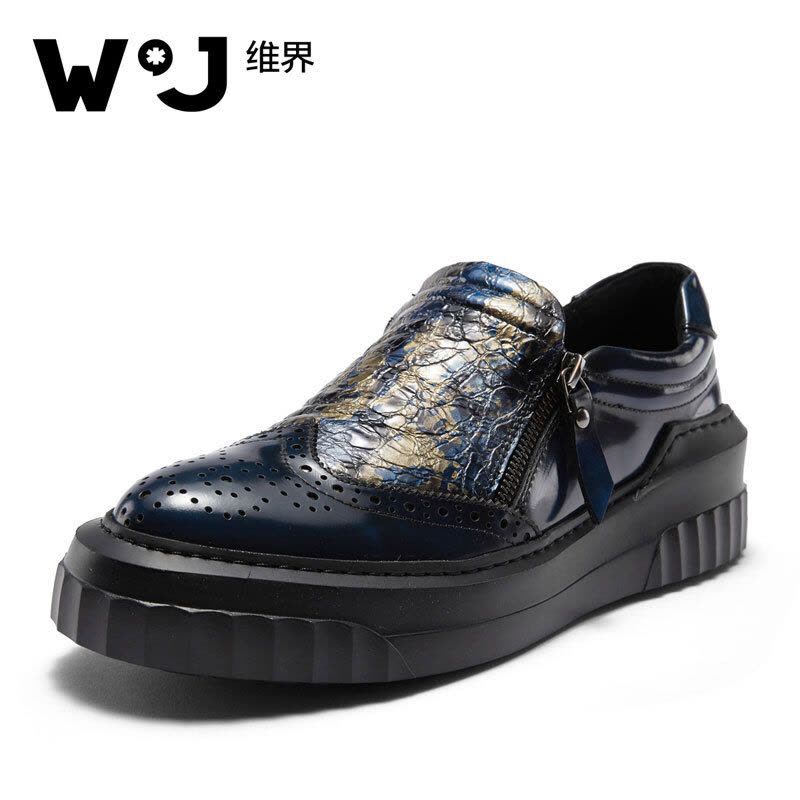 维界色彩独特新款牛皮擦色套脚布洛克休闲鞋图片