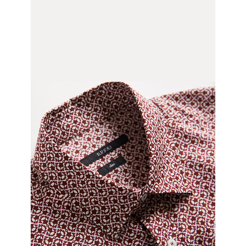 gucci古驰古奇酒红色飞机印花衬衫男士衬衫309115