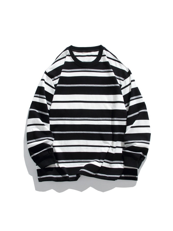 春秋季新款男士韩版撞色条纹圆领长袖卫衣潮280g重磅纯棉百搭上衣