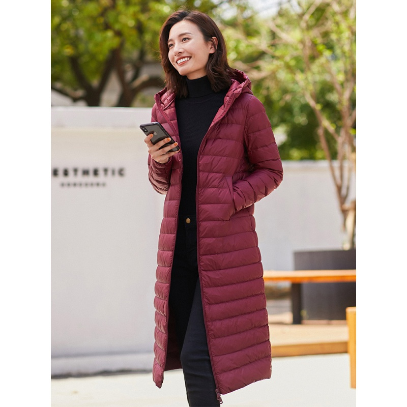 高梵2019秋冬新款韩版修身轻薄羽绒服女中长款连帽休闲羽绒衣外套