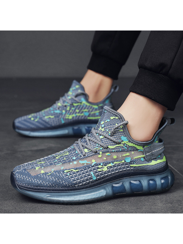 Ceba2022春季新款爆米花飞织椰子鞋潮男彩绘休闲运动鞋网面透气男鞋