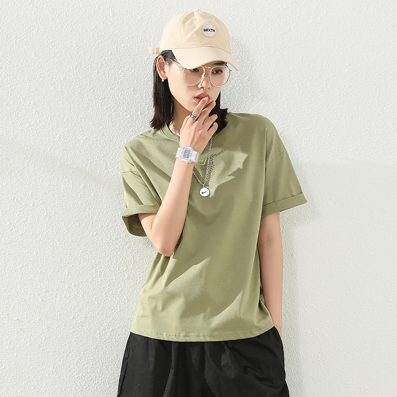夏新款纯棉短袖t恤女韩版百搭白色ins宽松大版中长款半袖上衣