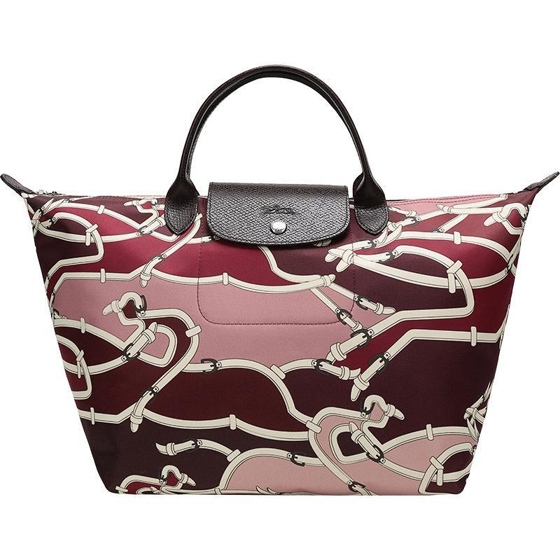 longchamp珑骧女士奔马图案织物中号短柄手提包1623684