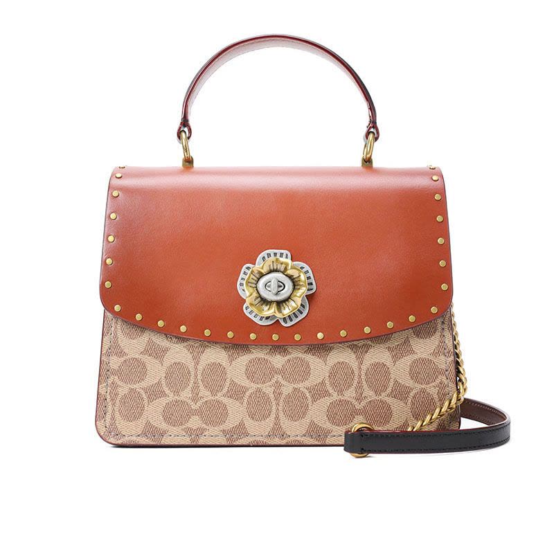 预订COACH/蔻驰 女士PARKER山茶花系列铆钉装饰单肩包53349 23*18*10CM牛皮革\PVC图片