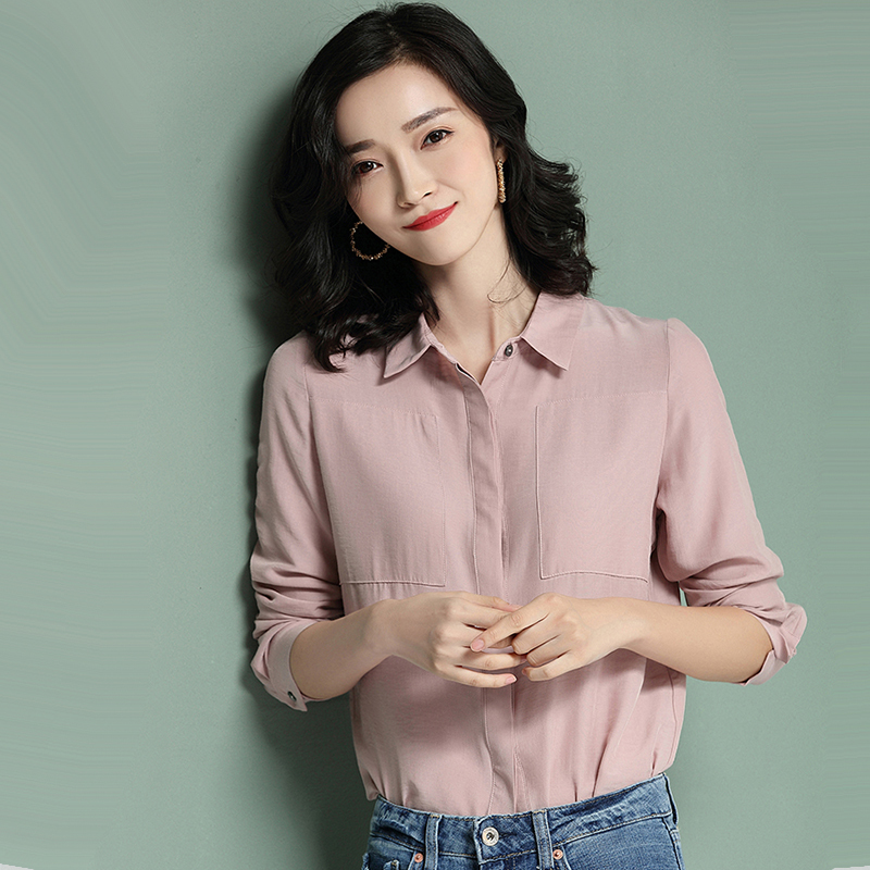 纯色衬衫女秋冬新款百搭显瘦时尚气质正装ol职业长袖衬衣