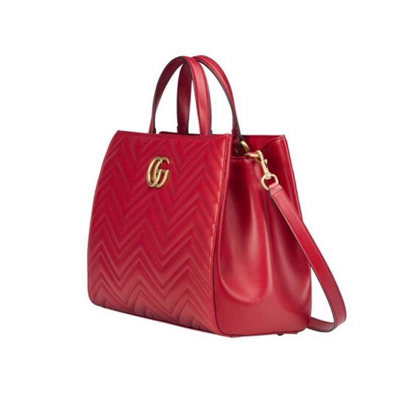GUCCI 古驰 gucci女包 女士红色真皮波浪纹双G金属LOGO单肩斜挎包 红色 443505DTD1T6433