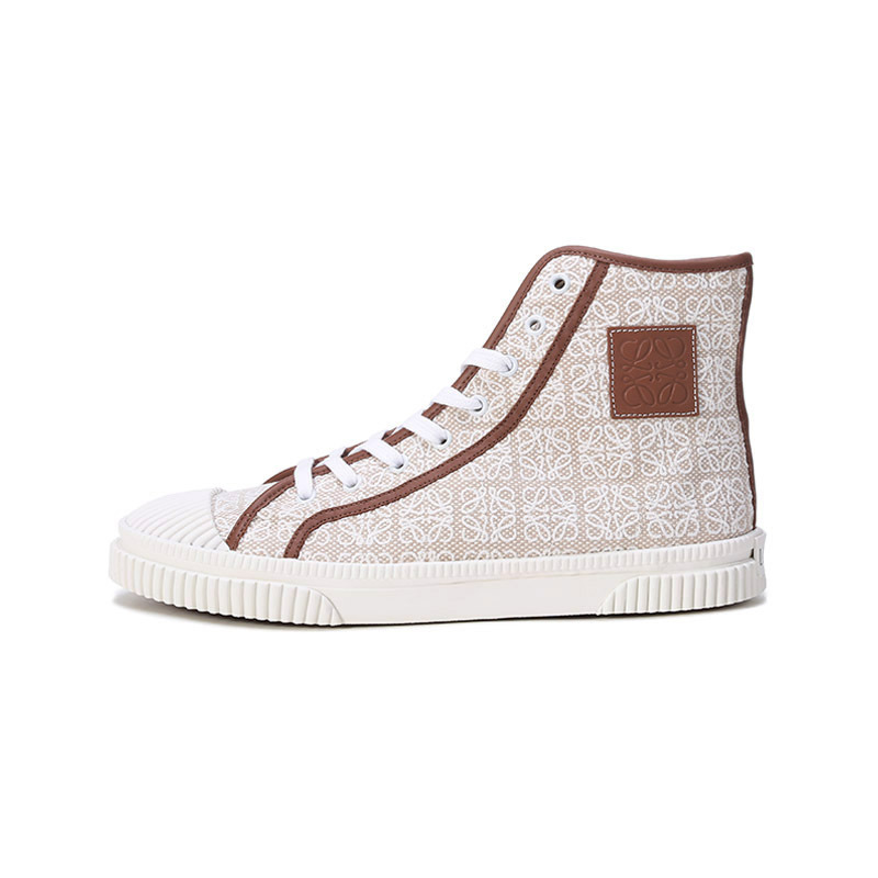 罗意威loewe男士织物配皮高帮系带休闲运动鞋板鞋帆布鞋m816282x31