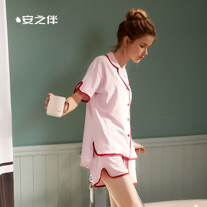纯棉针织素色短袖女套装