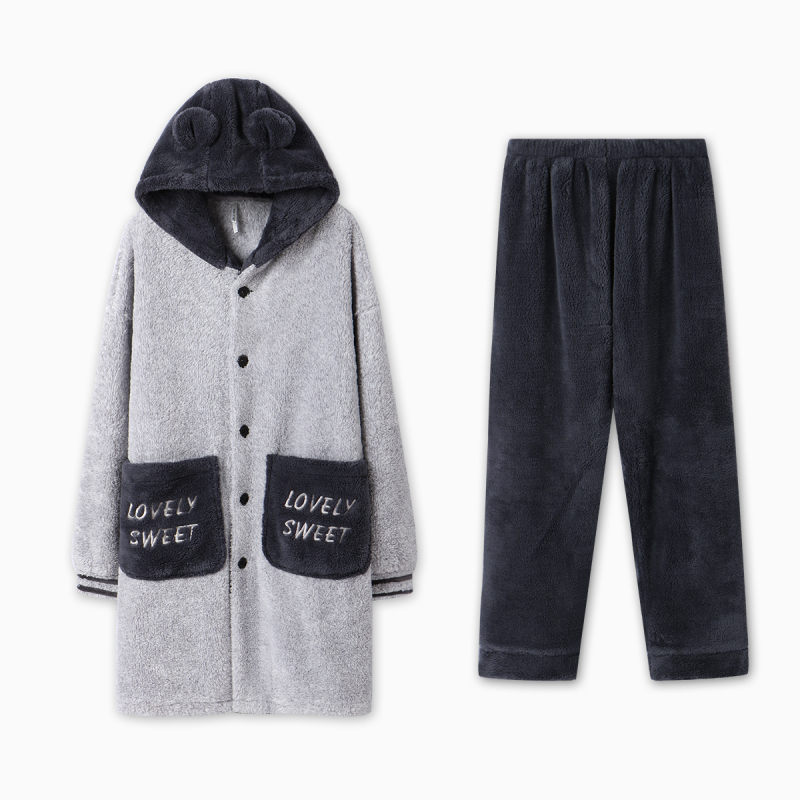 安之伴睡衣男晚秋圆领套装阳离子家居服