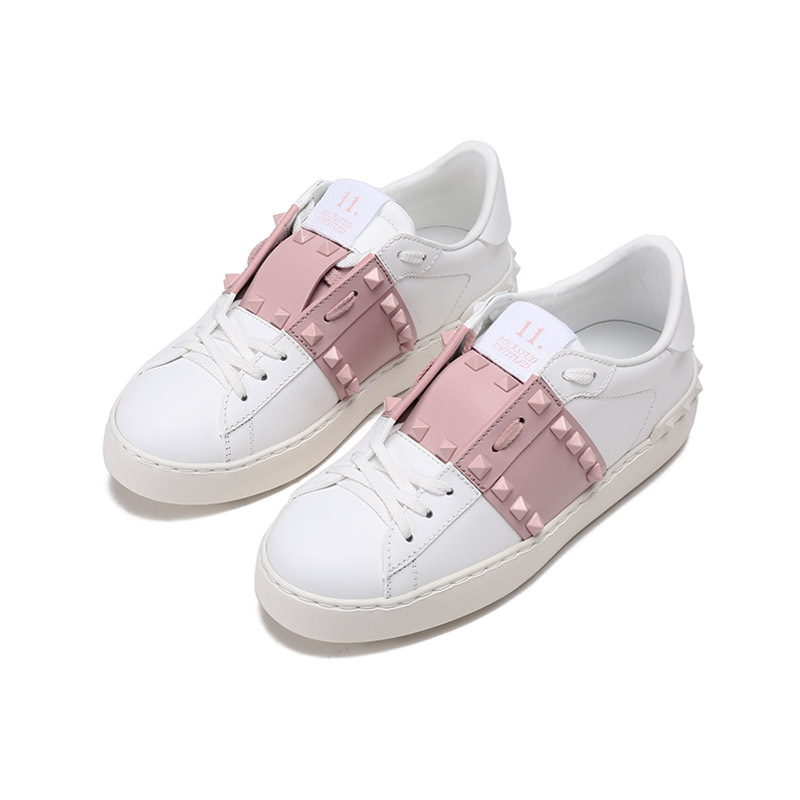 华伦天奴 VALENTINO 女士牛皮铆钉装饰系带休闲运动鞋板鞋小白鞋 XW2S0A01 LTU