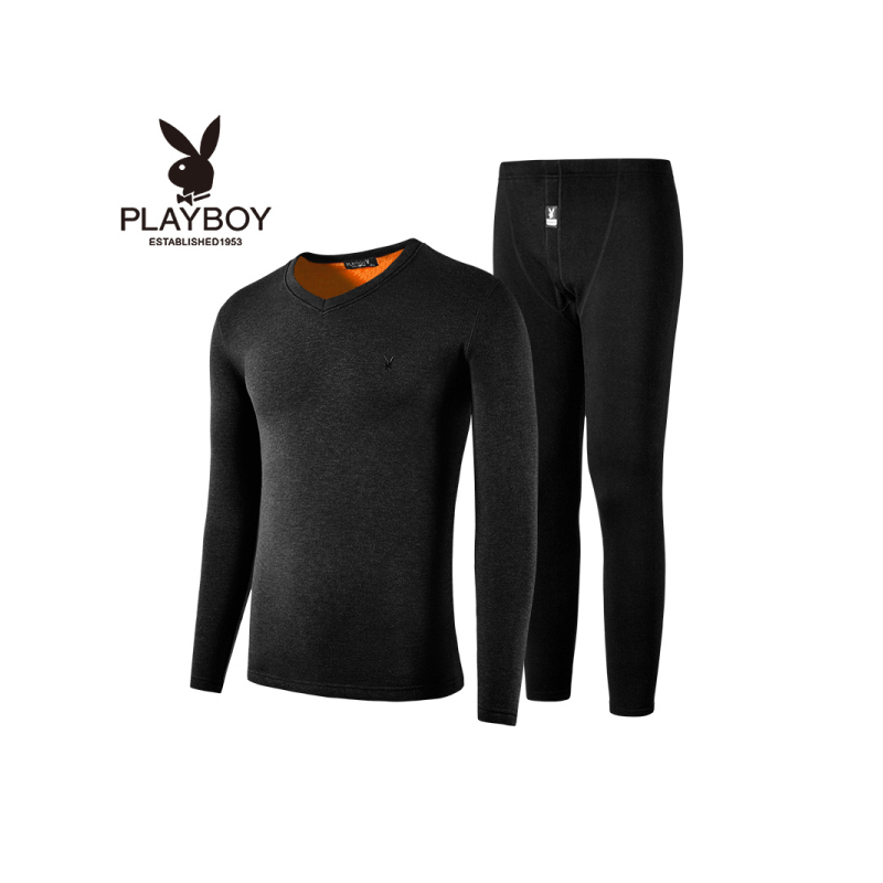 PLAYBOY花花公子保暖内衣男士保暖套装加绒加厚羊毛棉颈部加厚保暖内衣男冬季秋衣秋裤8316V