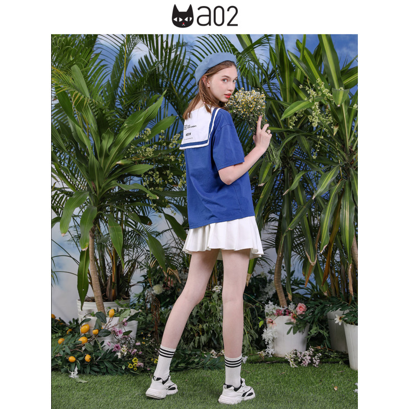 a02新款2020减龄学院风字母印花海军领短袖T恤女DTV2D1051KT