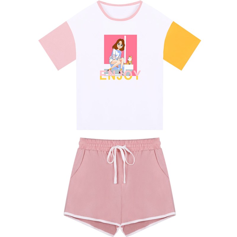睡衣女夏短袖短裤纯棉两件套装夏季薄款韩版清新夏天家居服可外穿