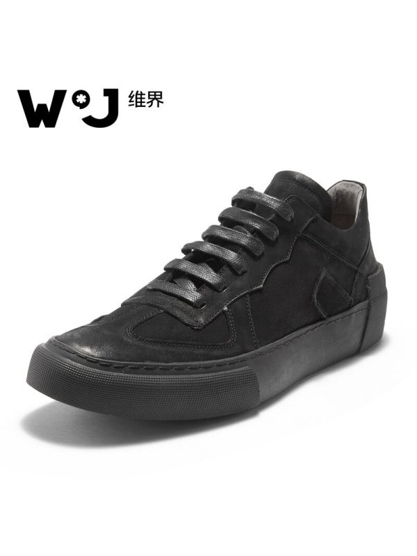 维界高帮鞋秋季新款中高帮板鞋透气时尚运动户外休闲鞋 黑色 39