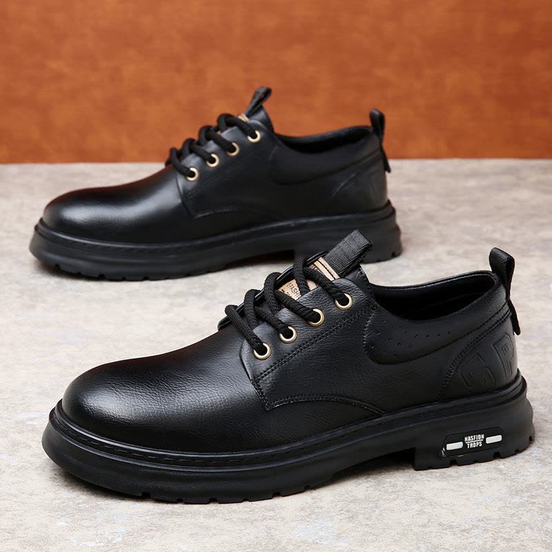 春夏新款男鞋真皮英伦复古大头皮鞋男款商务休闲低帮马丁靴图片