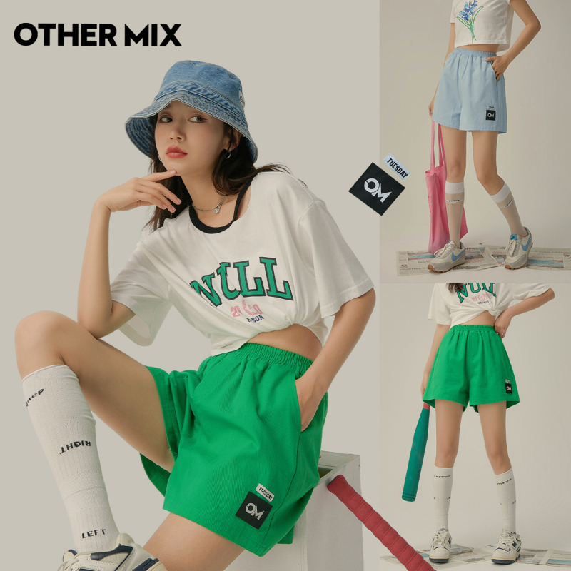 OtherMix贴布纯色休闲短裤女2021年夏季新款时尚高腰薄款阔腿裤子