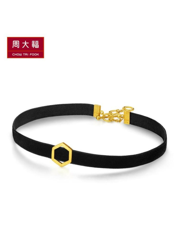 周大福ing六边形足金黄金项链choker项圈计价(工费478元）F207218