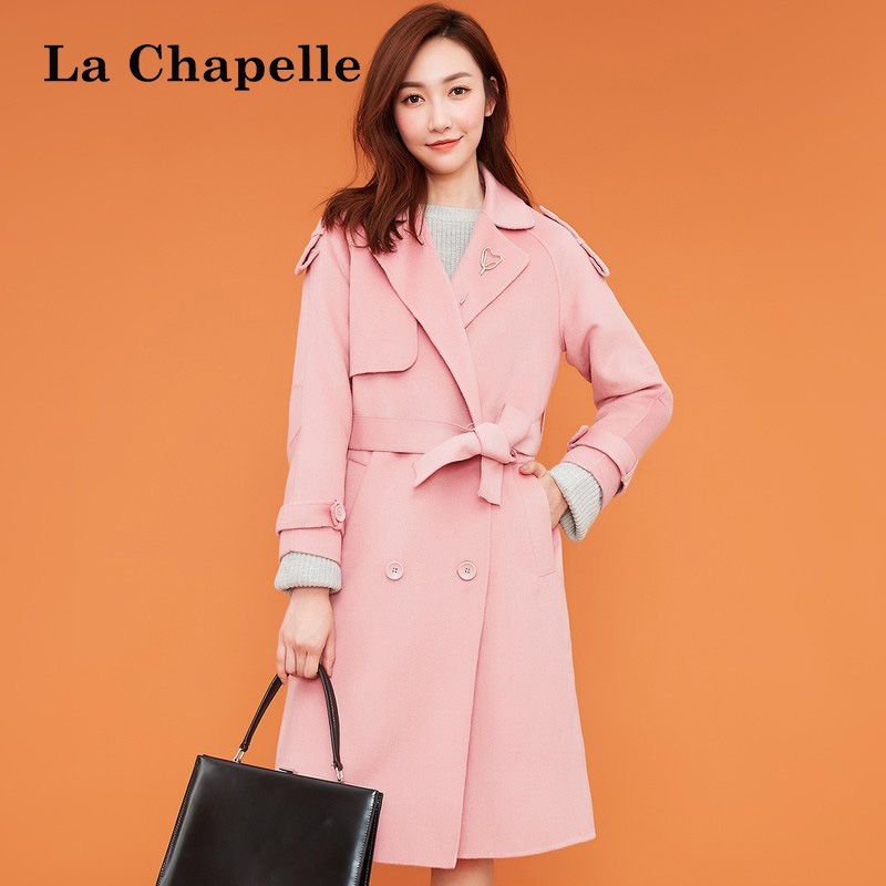 拉夏贝尔candies秋冬韩版显瘦长袖羊毛双面呢大衣女30074155视频