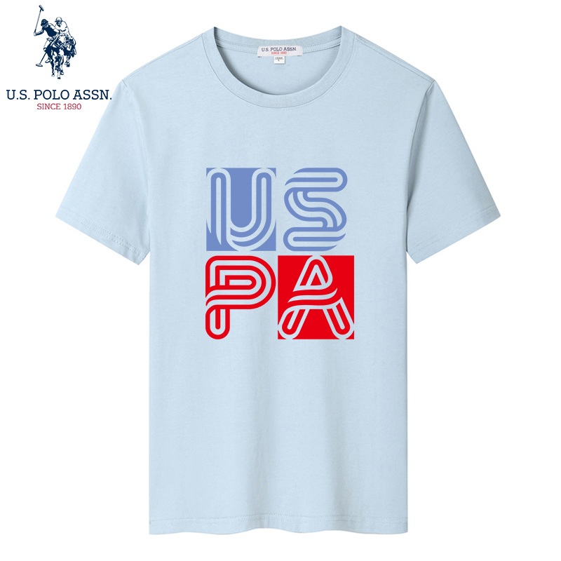USPOLO ASSN（100%棉）夏季新款男士短袖T恤衫个性英文印花休闲运动时尚圆领潮牌宽松上衣