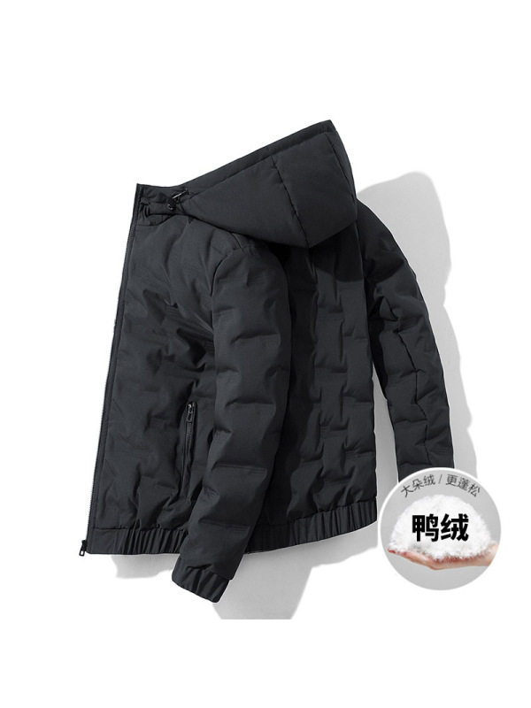 恩步男装冬季羽绒服宽松纯色青年白鸭绒男士加厚保暖连帽冬装外套