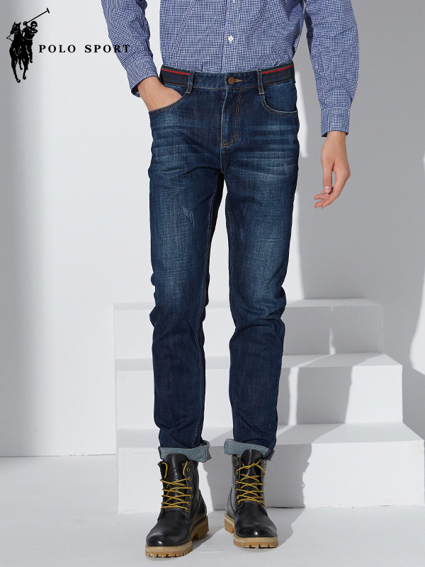 polo sport 牛仔裤男士青年商务休闲长裤子男中腰直筒宽松牛仔裤 蓝色