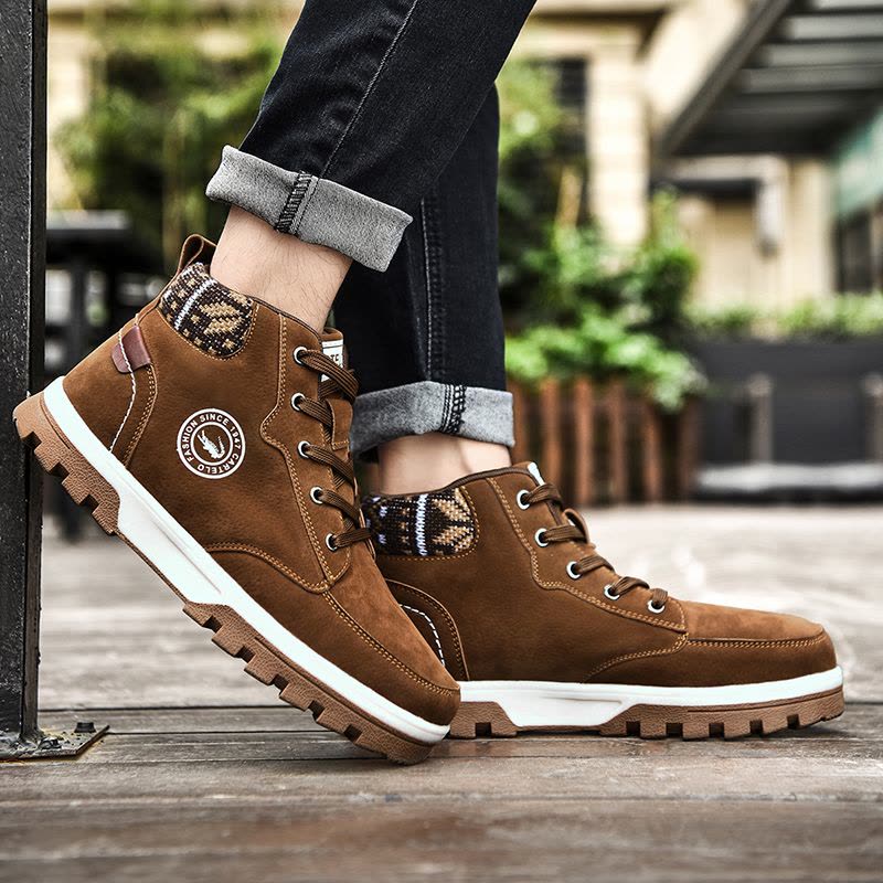 卡帝乐鳄鱼男靴 复古休闲鞋男士户外工装短靴保暖耐磨防滑中高帮靴子男图片