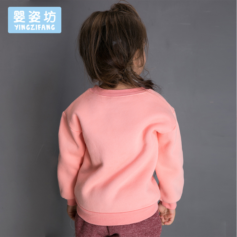 婴姿坊正品童装 女童加绒小熊绣花T恤衫可爱圆领长袖打底衫