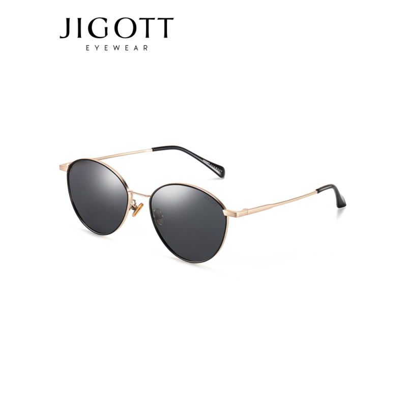 JIGOTT 太阳镜女 时尚摩登眼镜 复古圆框墨镜潮人驾驶镜2019新品 52037