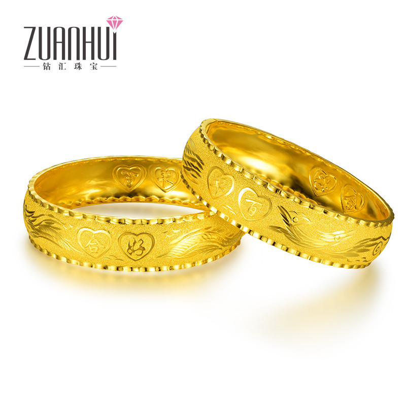 ZUANHUI钻汇珠宝 手镯 黄金999足金婚庆 百年好合龙凤手镯一对结订婚结婚送礼