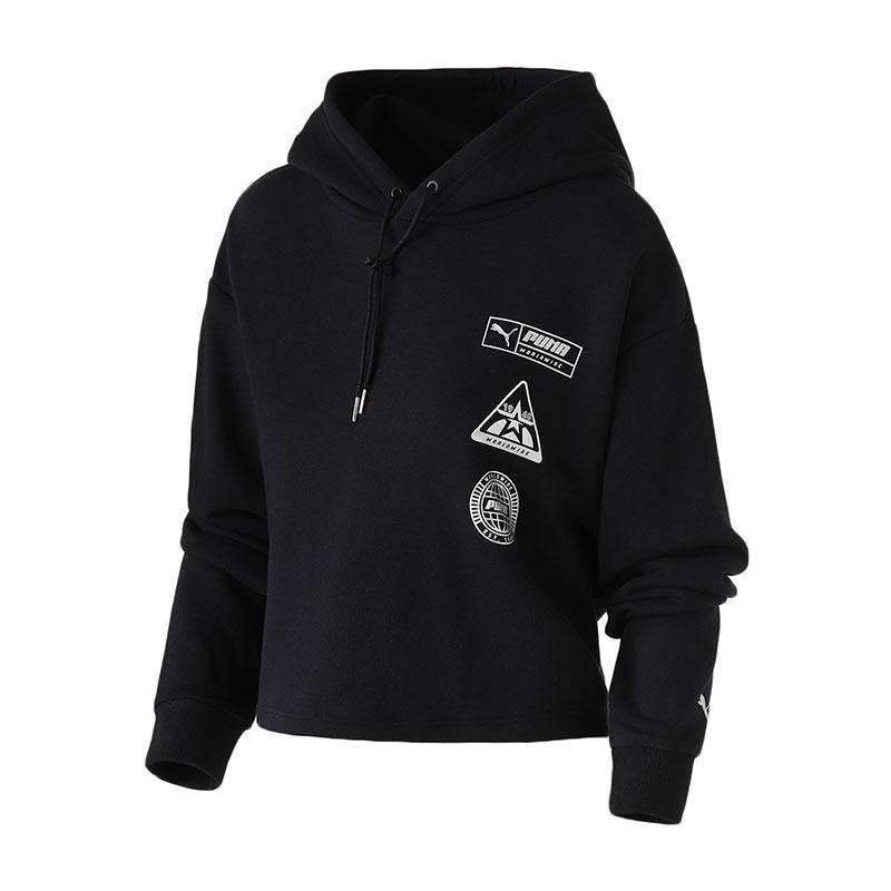 PUMA彪马女装休闲套头衫连帽卫衣短款运动服579127 L 57912701黑色