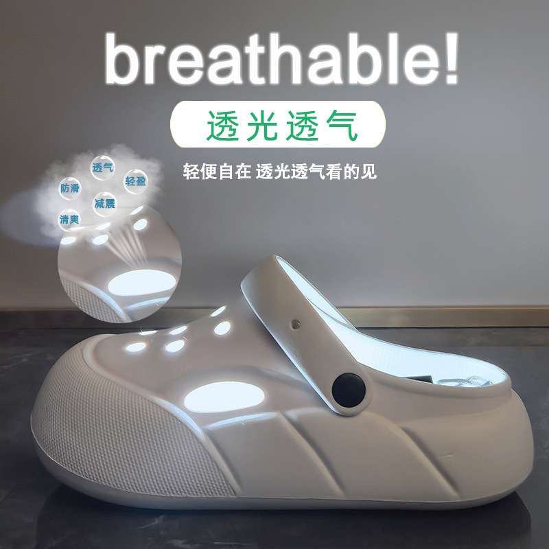 2025新款夏季凉拖鞋女厚底包头厚底增高半拖洞洞鞋舒适休闲