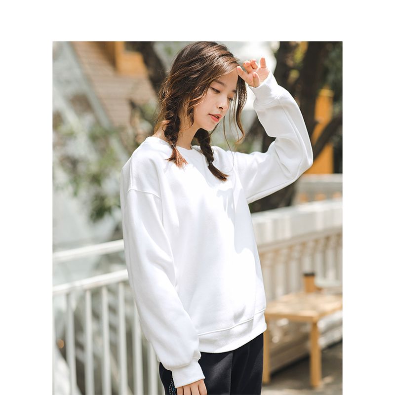 茵曼2018冬装新款纯色圆领宽松落肩袖休闲运动卫衣女