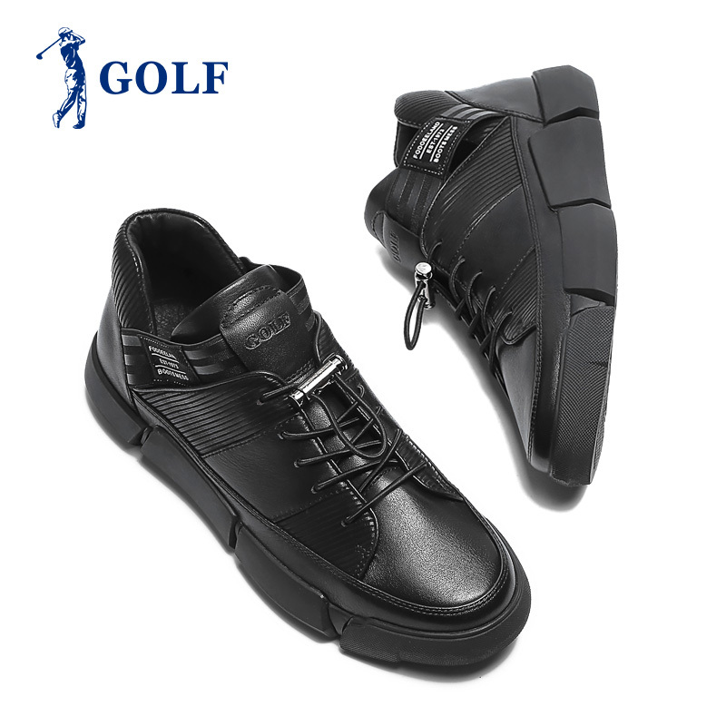 GOLF/高尔夫2018秋季新款高帮板鞋男六瓣耐磨厚底增高男鞋子潮韩版暗黑光泽运动休闲鞋男