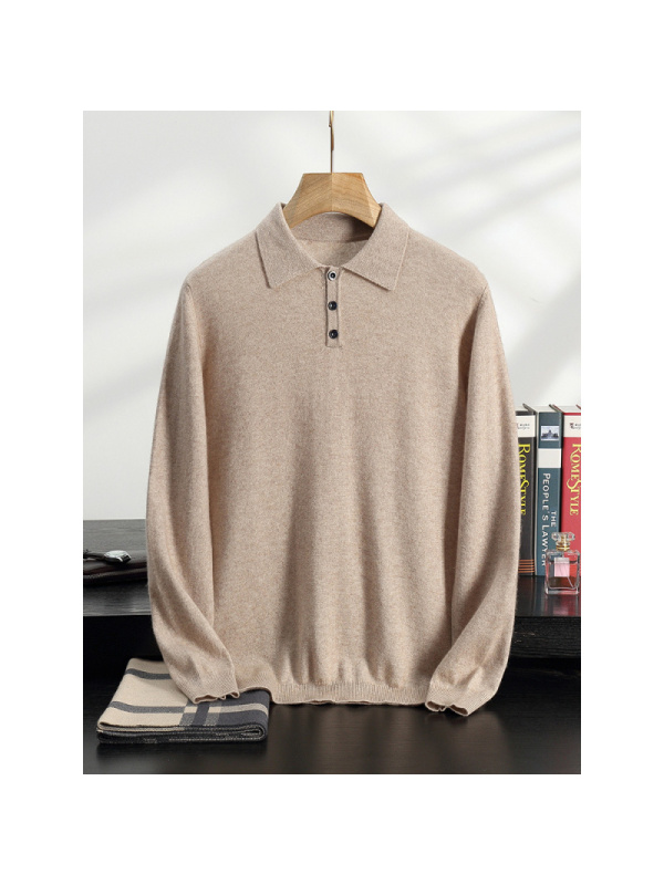 山羊绒衫男衬衣POLO领商务休闲长袖套头羊毛毛衣针织衫宽松打底衫