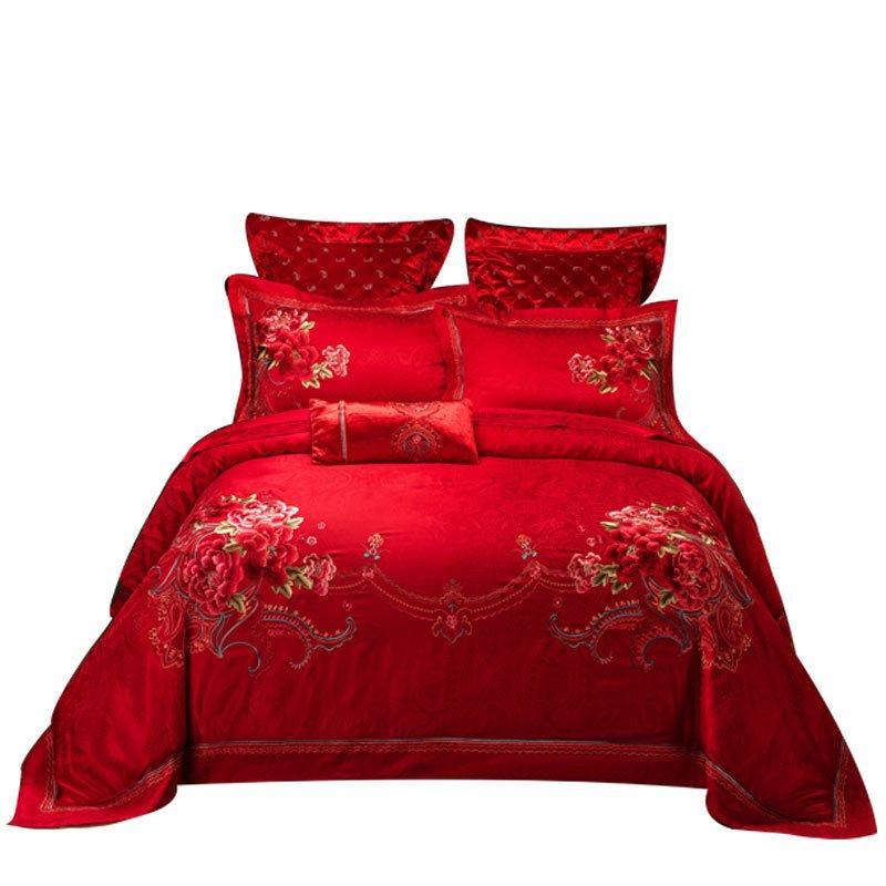 维科家纺大红刺绣婚庆四件套十件套18米床婚庆床品视频