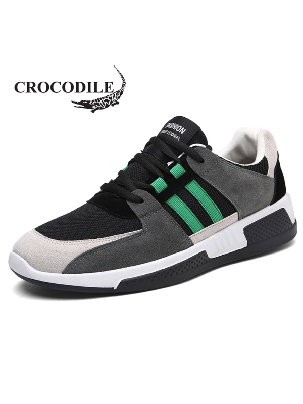 鳄鱼恤crocodile男鞋透气新款休闲鞋户外运动鞋舒适轻便板鞋绒面鞋子