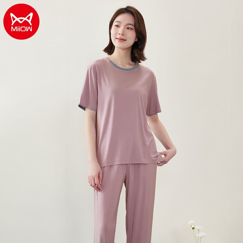 猫人男士女士冰丝家居服套装图片