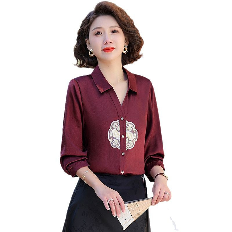 妈妈上衣50岁长袖衬衣中老年衣服50岁洋气时尚中年小衫女春装蕾丝